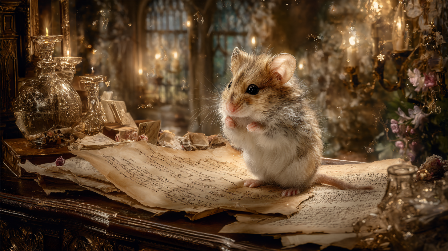 A thoughtful dormouse studies a complex AI business workflow in a magical Alice in Wonderland-inspired consulting laboratory.